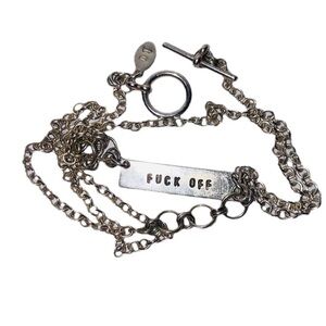 Reversible Mood Bar F*ck Off / I Love You Sterling Silver Necklace 16" Handmade
